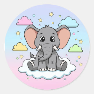Cute Elephant on Cloud - I'm Ele-Fun-t Pun Runder Aufkleber