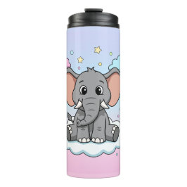 Cute Elephant on Cloud - I'm Ele-Fun-t Pun Thermosbecher