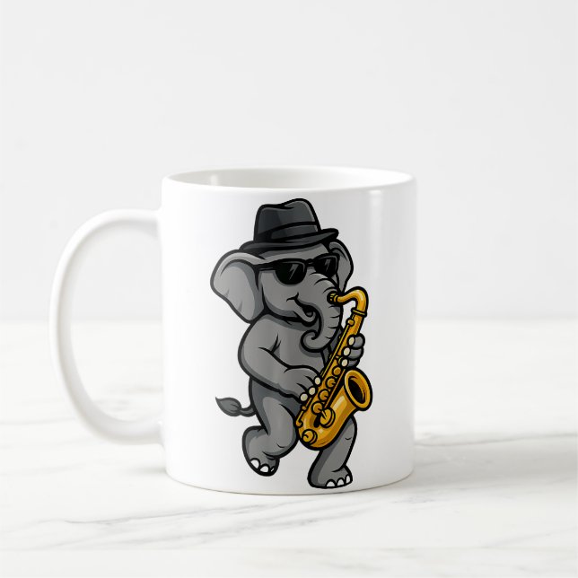 Cute Elephant Playing Saxophone Elephants Musician Kaffeetasse (Links)