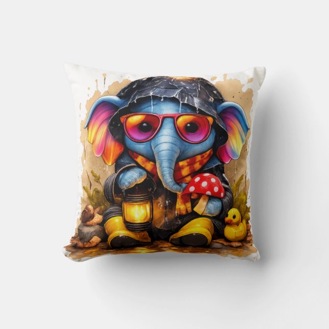 Cute Elephant Rainy Day Pillow Kawaii Animal Nurse Kissen (Vorderseite)