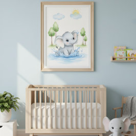 Cute Elephant Splashing in Water Poster