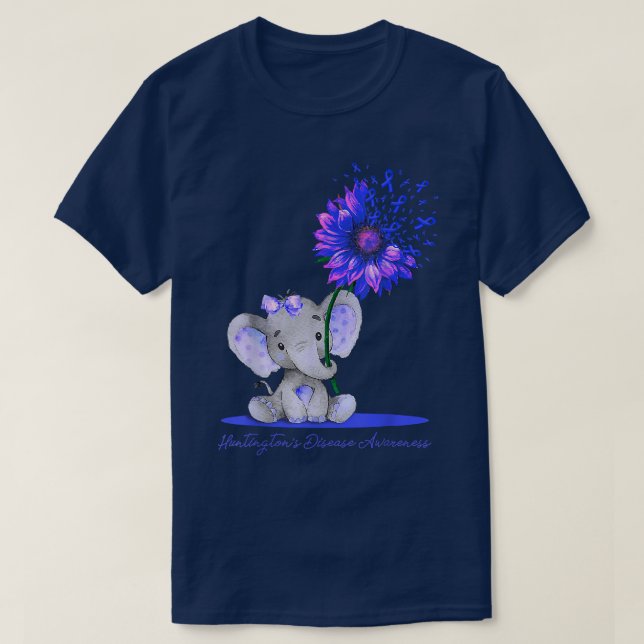 Cute Elephant Sunflower Huntingtons Disease Awaren T-Shirt (Design vorne)