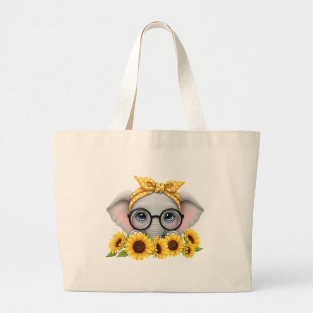 Cute Elephant Sunflower Tote Bag Jumbo Stoffbeutel (Vorne)