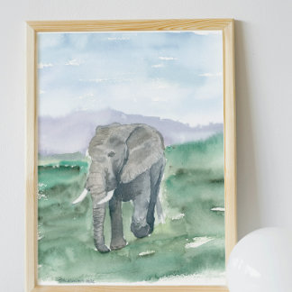Cute Elephant Watercolor Poster