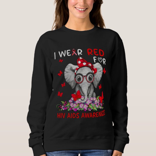 Cute Elephant Wear Red Ribbon For HIV AIDS Awarene Sweatshirt (Vorderseite)