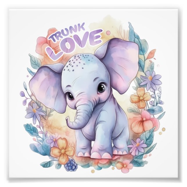 cute elephant with colorful flowers fotodruck (Vorne)