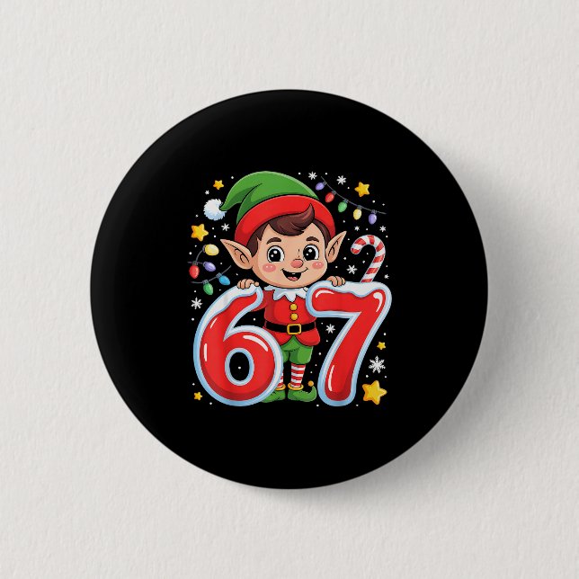 Cute Elf Six Seven 6 7 Meme Funny Christmas Costum Button (Vorderseite)