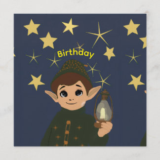 Cute Elf Watcher Starry Night Kids Birthday Party  Einladung