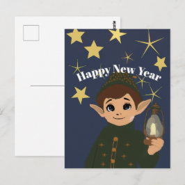 Cute Elf Watcher Sternenklarer Neujahrsgruß Postka Postkarte