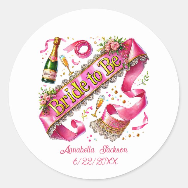 Cute engagement party Bride add name  Runder Aufkleber (Vorderseite)