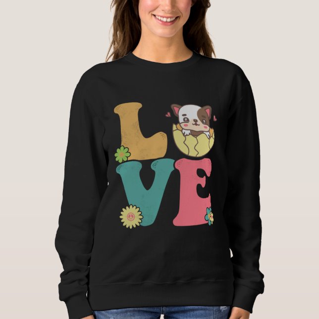 Cute English Bull Dog Easter Egg Peace Sign Love 6 Sweatshirt (Vorderseite)