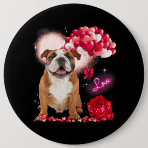 Cute English Bulldog Balloon Heart Valentines Day  Button