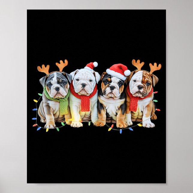 Cute English Bulldog Christmas Lights Xmas Bulldog Poster (Vorne)