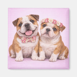 Cute English Bulldog Couple Valentine Illustration Magnet