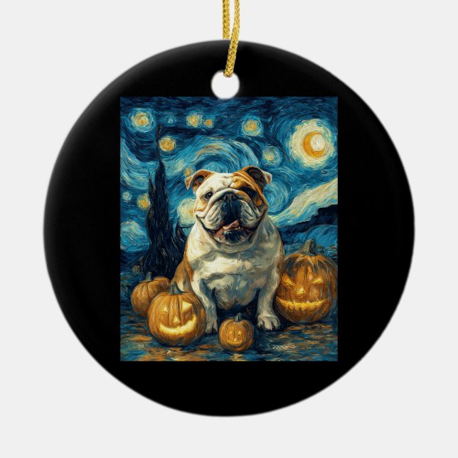 Cute English Bulldog Dog Halloween Jack O Lantern  Keramik Ornament (Vorne)