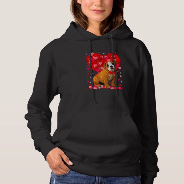 Cute English Bulldog Dog Valentines Day Heart Pupp Hoodie (Vorderseite)