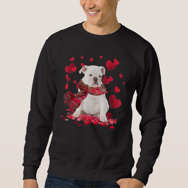 Cute English Bulldog Hearts Dog Scarf Valentine's  Sweatshirt (Vorderseite)