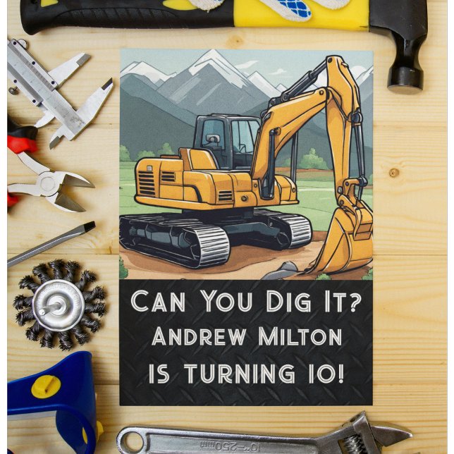 Cute Excavator Construction Equipment Digger  Einladung (Excavator themed birthday party invitation)