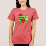 Cute Extraterrestrial Alien Wedding Couple Holding Tri-Blend Shirt<br><div class="desc">Cute Extraterrestrial Alien Wedding Couple Holding a Heart Description A whimsical and adorable cartoon illustration featuring a pair of green alien newlyweds set against a solid black background. The groom wears a vibrant red top hat and a black bowtie, while the bride is adorned with a delicate pink flower crown...</div>