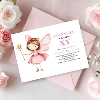 Cute Fairy Girl 2nd Birthday Blush Pink invitation Einladung