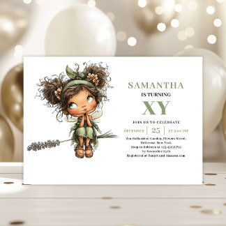 Cute Fairy Girl 5th Birthday Greenery Invitation Einladung