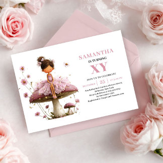 Cute Fairy Girl Birthday Floral Pink invitation Einladung