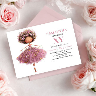 Cute Fairy Girl Birthday Pink Floral invitation Einladung