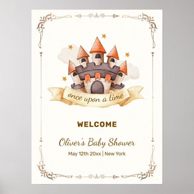 Cute Fairytale Prince Castle Baby Shower Welcome Poster (Vorne)