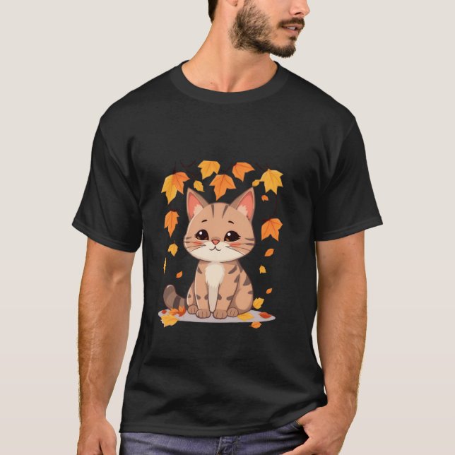 Cute Fall Cat Autumn Leaves Gold Orange Art ✨🐾🍂 T-Shirt (Vorderseite)