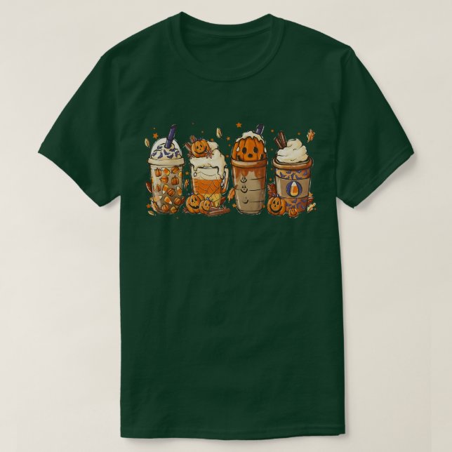 Cute Fall Coffee Pumpkin Spice Latte Iced Autumn H T-Shirt (Design vorne)