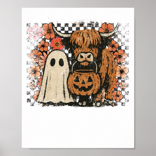 Cute Fall Highland Cow Ghost Halloween Poster (Vorne)