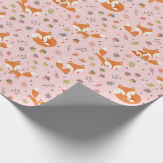 Cute Fall Mama and baby fox on light pink Geschenkpapier