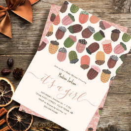 Cute Fall Pink Acorns girl Baby shower Party Einladung