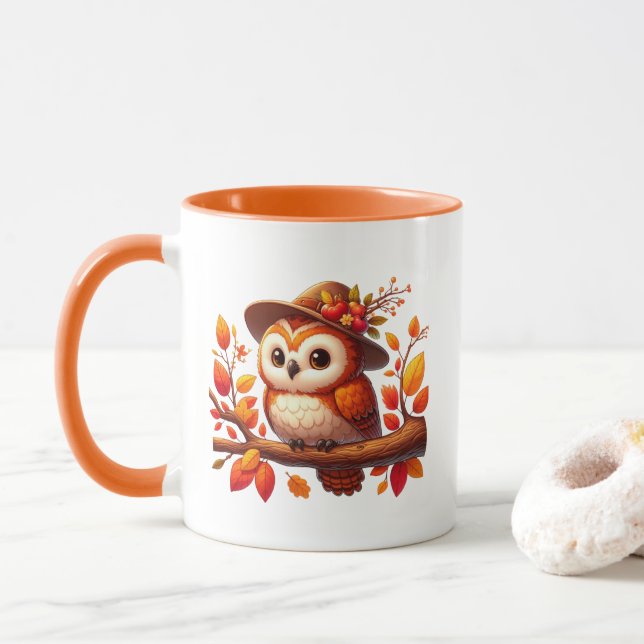 Cute Fall Seasonal owl monogram Tasse (Mit Donut)