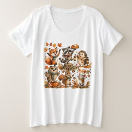 Cute Fall Woodland Animals Playing Große Größe T-Shirt