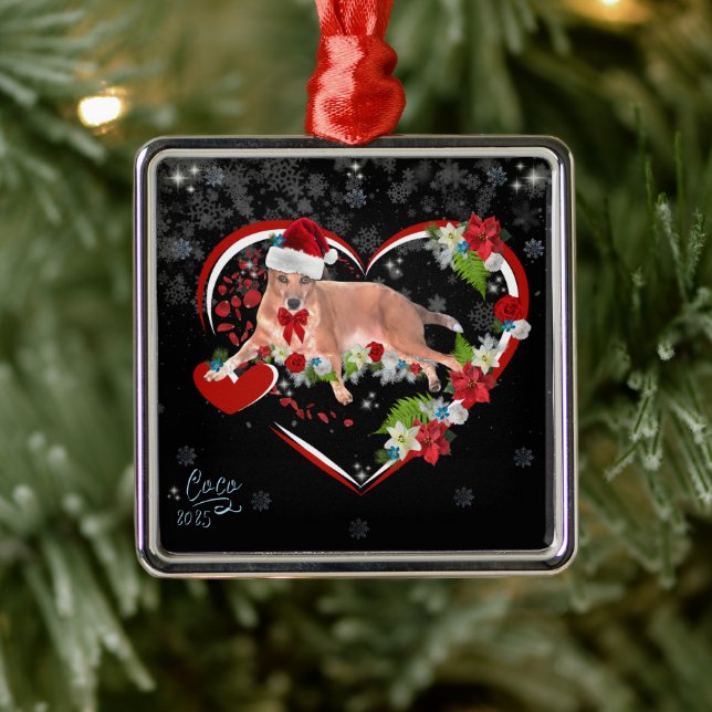 Cute Family Pet Name and Date Christmas Ornament Aus Metall (Baum)