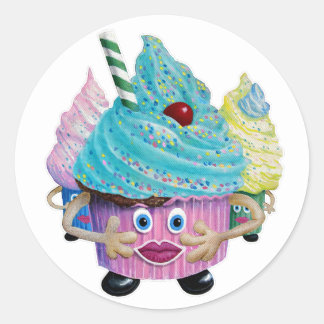 Cute Fantasy Creatur Cupcakes Illustrated Runder Aufkleber