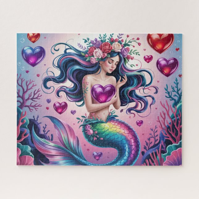 Cute Fantasy Mermaid With Hearts Puzzle (Horizontal)