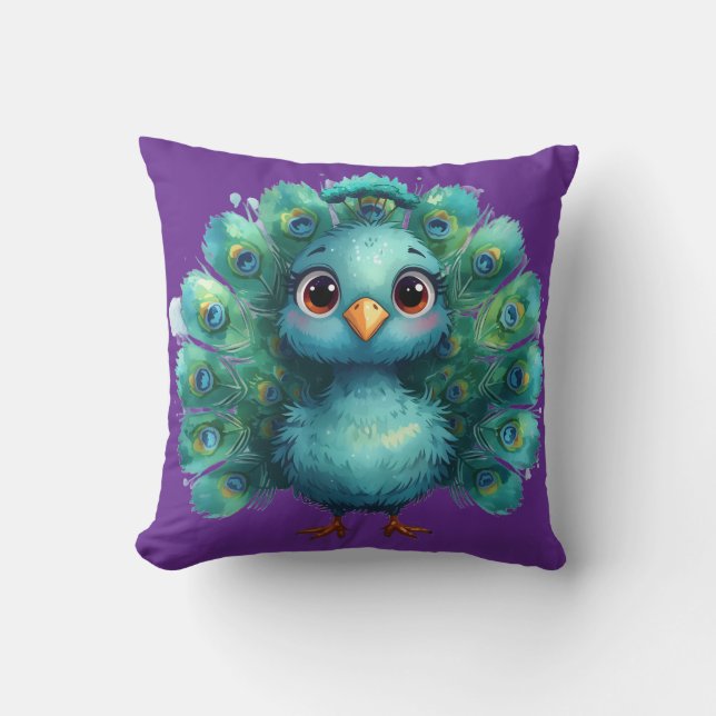 Cute Fantasy whimsical Blue Peacock Kissen (Vorderseite)