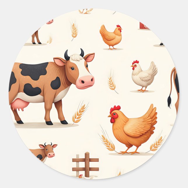 Cute Farm Animals Barn Pattern Runder Aufkleber (Vorderseite)