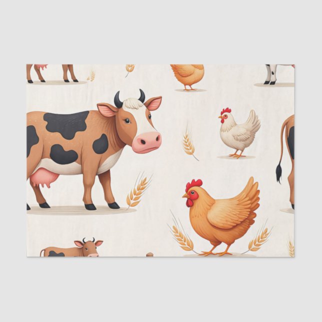 Cute Farm Animals Barn Pattern Seidenpapier (Vorderseite)