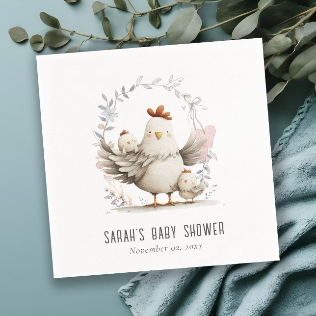 Cute Farm Mum and Baby Chick Floral Baby Shower Serviette (Von Creator hochgeladen)