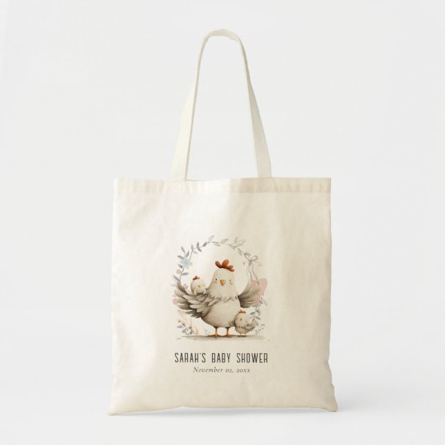 Cute Farm Mum and Baby Chick Floral Baby Shower Tragetasche (Vorne)