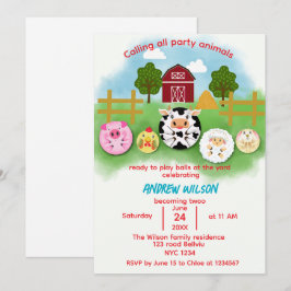 Cute Farm Party Animals Balls Birthday Invitation Einladung