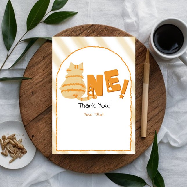 Cute Fat Orange Cat 1st Birthday Dankeskarte (Von Creator hochgeladen)