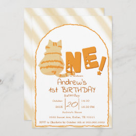 Cute Fat Orange Cat 1st Birthday Einladung