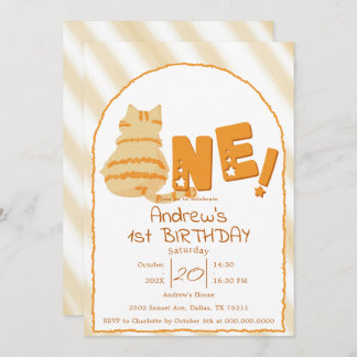 Cute Fat Orange Cat 1st Birthday Einladung