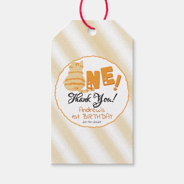 Cute Fat Orange Cat 1st Birthday Geschenkanhänger (Vorderseite)