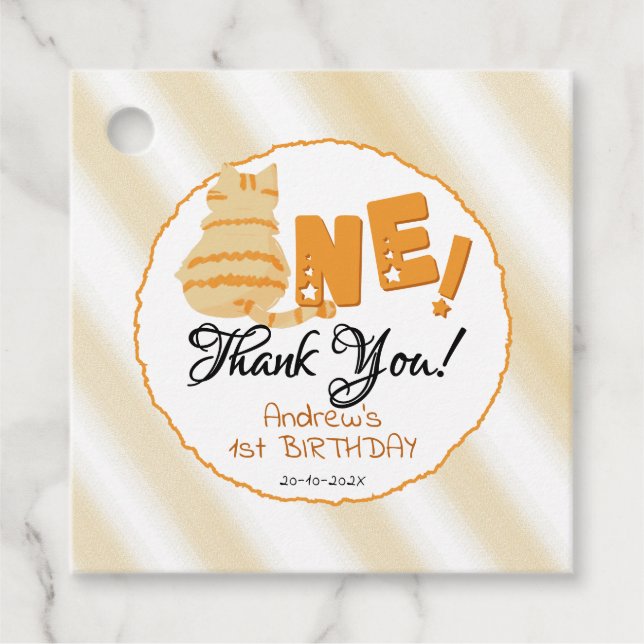 Cute Fat Orange Cat 1st Birthday Geschenkanhänger (Vorderseite)