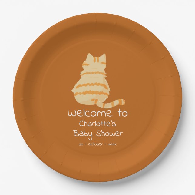 Cute Fat Orange Cat Baby Shower Pappteller (Vorderseite)
